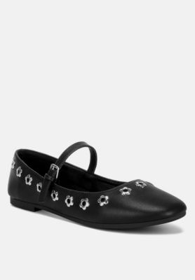 Womens Tanzer Floral Eyelet Strapped Ballerinas
