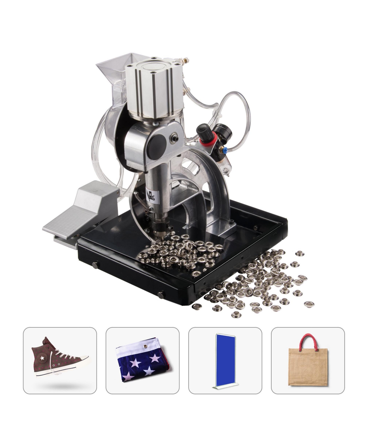 Yescom Pneumatic Grommet Press Machine with #2 4000 Grommets Punching Foot Pedal Banner