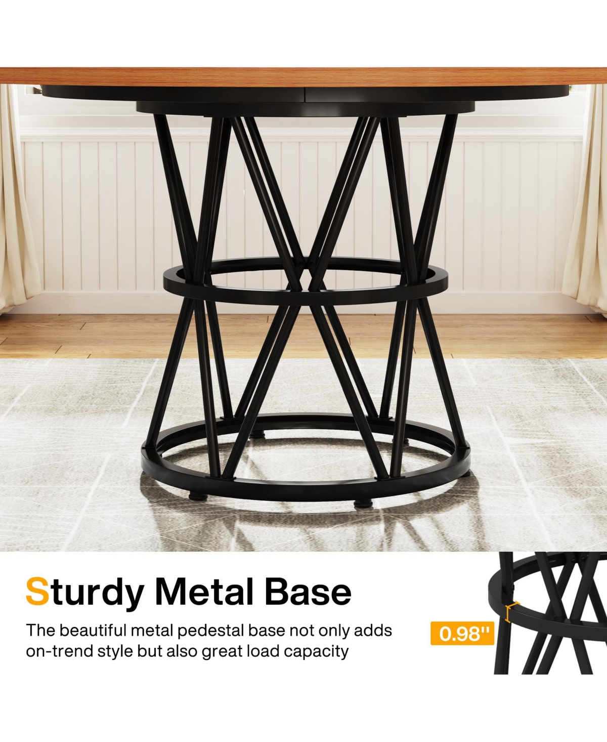 Tribesigns Round Dining Table for 4, Inches Kitchen Table Circle Dinner Table, Wood Dining Room Table for Kitchen Living Room, Metal Base