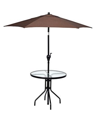 32 Inch Outdoor Patio Round Tempered Glass Top Table with Umbrella Hole