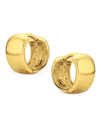 Simple Basic Wide Huggie Hoop Kpop Earrings Gold Plated Sterling Silver Flat Hinge