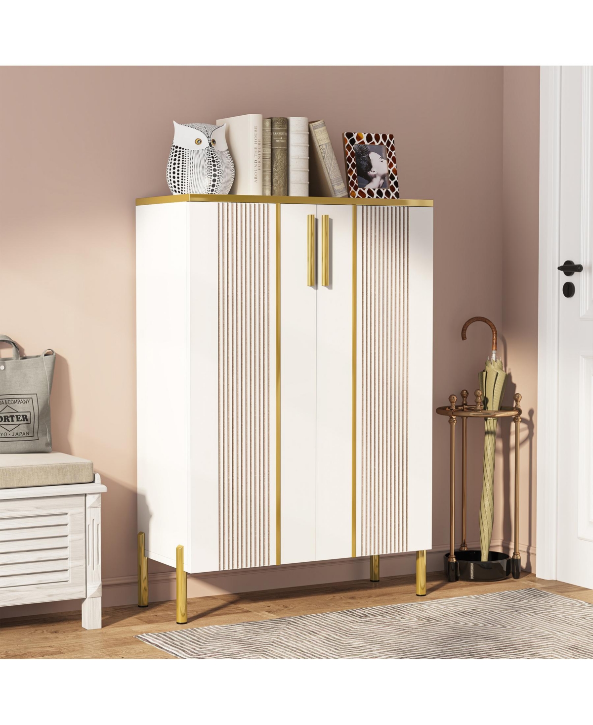 Tribesigns Shoe Cabinet with Doors, 6-Tier Shoe Storage Cabinet with Adjustable Shelves, Wooden Shoes Rack Shoe Storage Organizer for Entryway, Hallwa