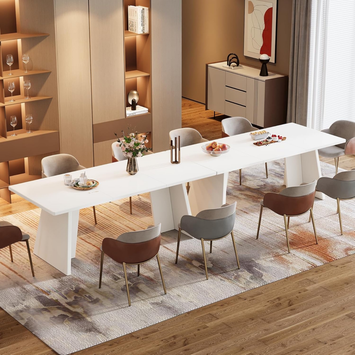 Tribesigns Modern Dining Table, inch Faux Marble Wood Kitchen Table for 6 People, Rectangular Dinner Room Table with Geometric Frame for Kitchen, D