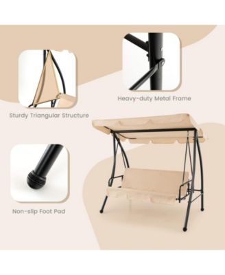 2-Seat Outdoor Convertible Swing Chair with Flat Bed and Adjustable Canopy