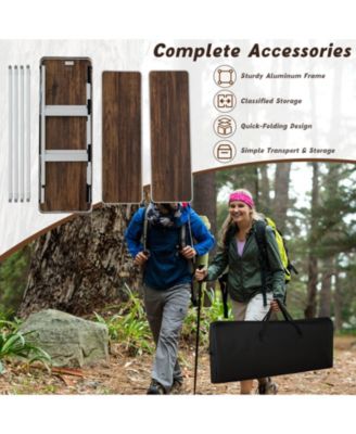 Folding Camping Table with 2-Tier Open Shelves for Outdoor BBQ