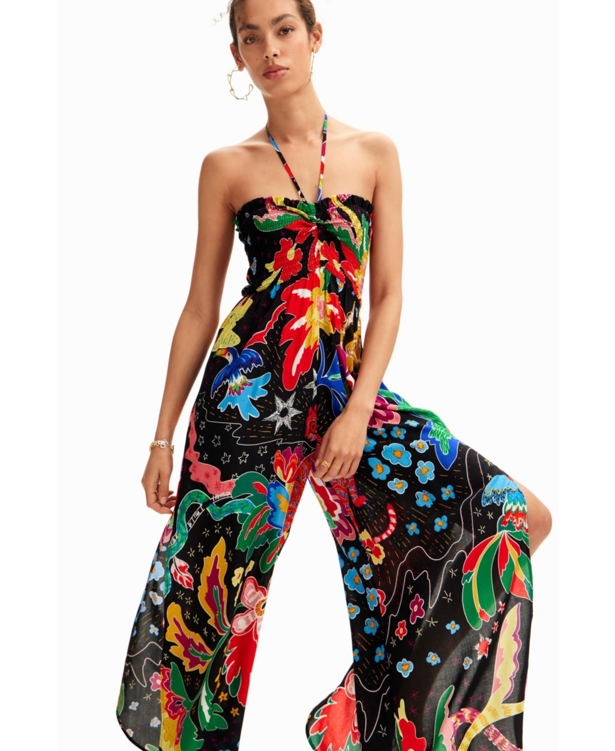Desigual Women's Jungle design halter neck jumpsuit