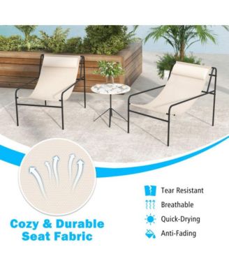 Patio Sling Lounge Chair with Removable Headrest Pillow and Metal Frame