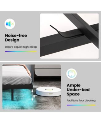 Floating Bed Frame with LED and Headboard and Charging Station