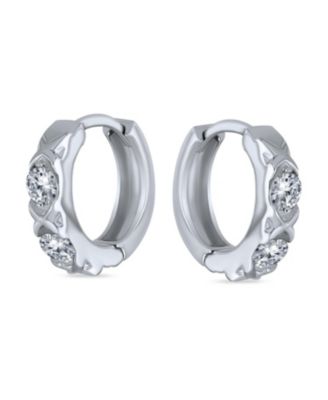 Elegant Cubic Zirconia CZ Accent Criss Cross OXOX Huggie Small Hoop Earrings For Women Sterling Silver