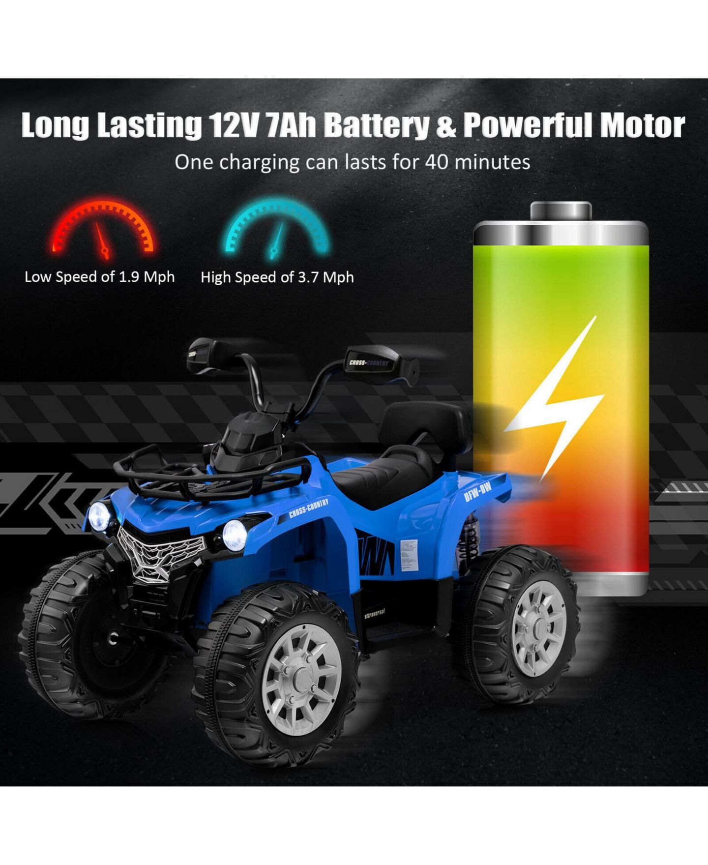 Детская игрушка SUGIFT 12V Kids Ride-On ATV with MP3 and LED Headlights, 66 lbs Capacity, Ages 3+, цвет: Синий — фото 8