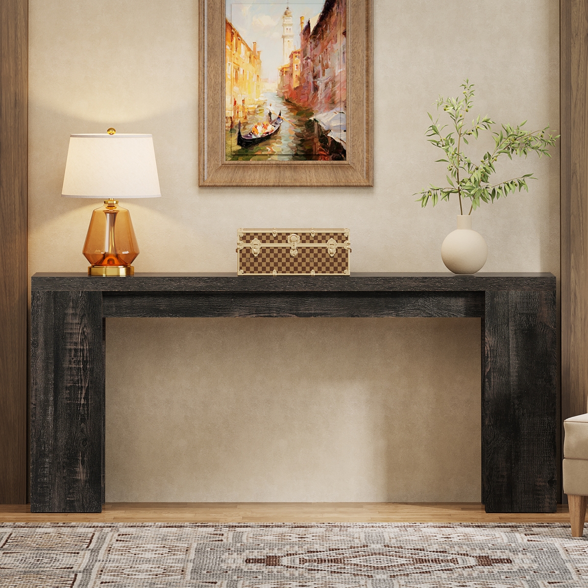 Tribesigns 70.9-Inch Long Console Table, Farmhouse Wooden Entryway Sofa Table Behind Couch