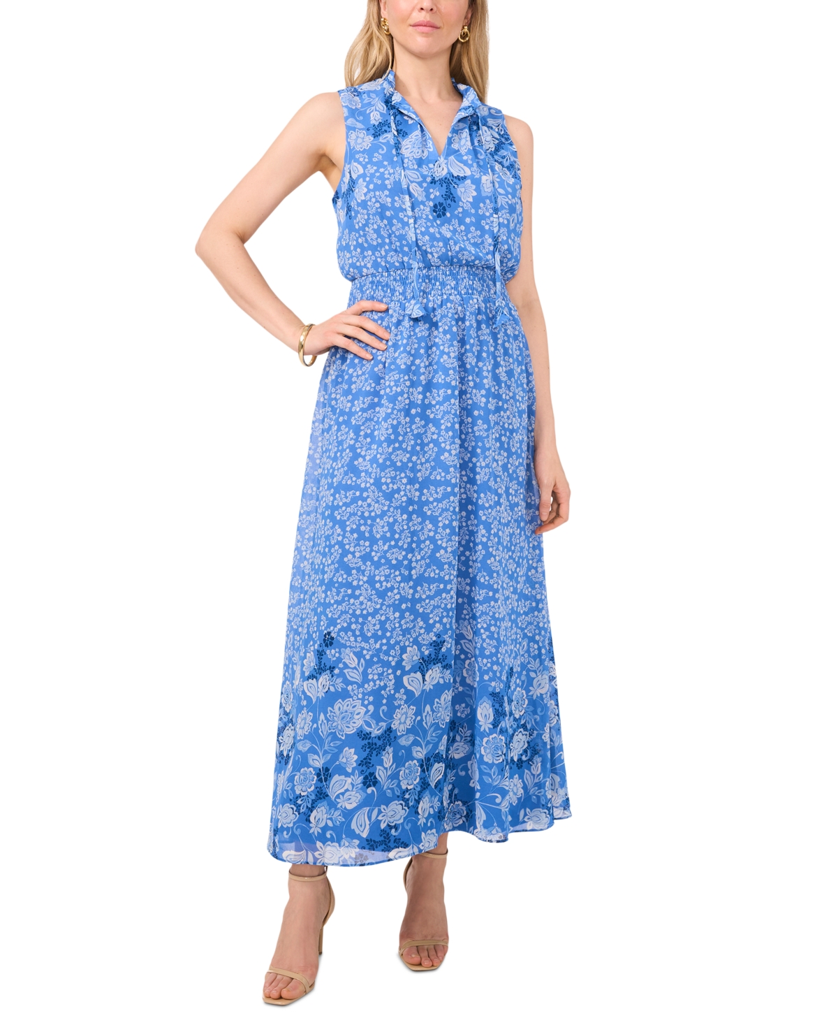 Women's Sleeveless Tie-Neck Smocked Maxi Dress - Ultra Mari