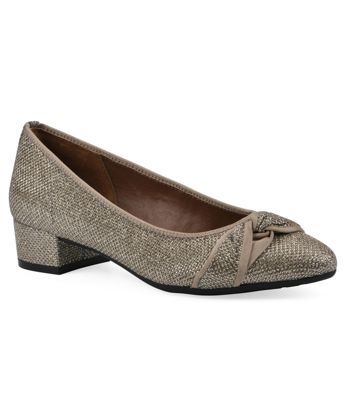 White Mountain Women's Bordeaux Low Block Heel Pumps - Gold Glitter Fabric
