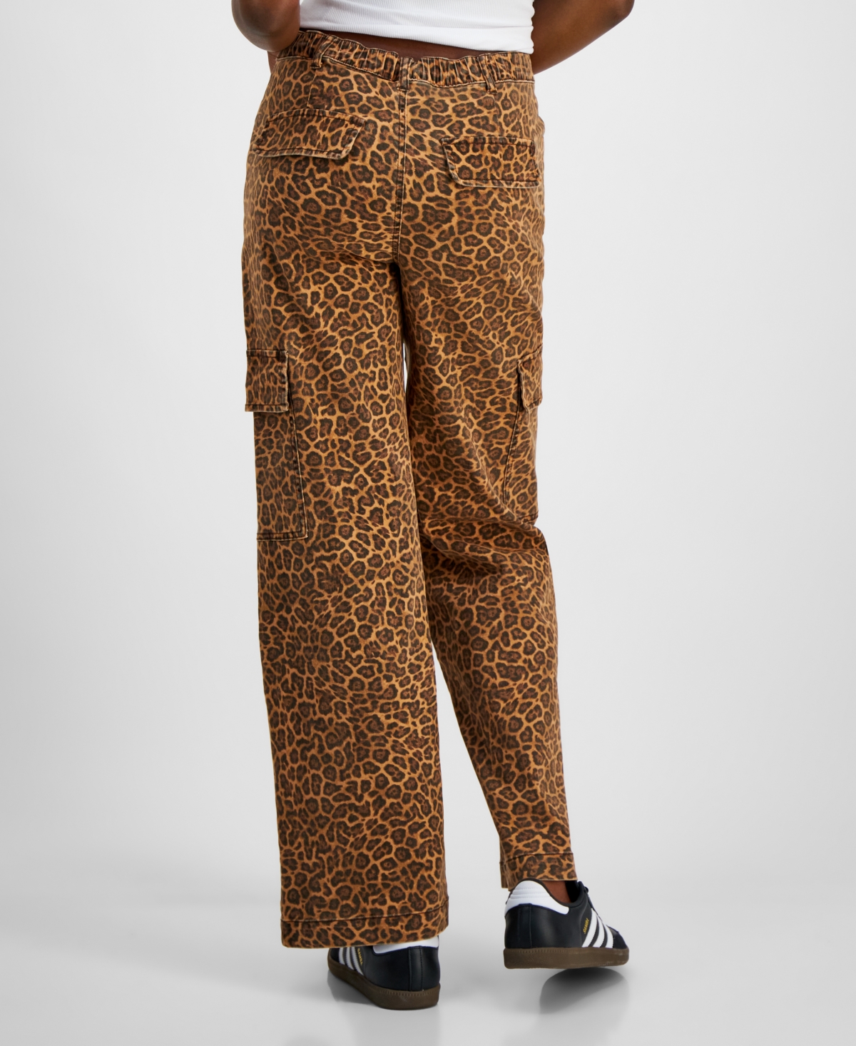 Tinseltown Juniors' Animal-Print Wide-Leg Cargo Pants
