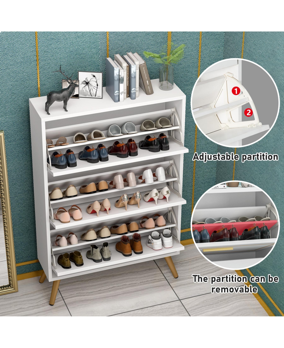 Tribesigns Shoe Storage Cabinet with 3 Flip Drawers, Freestanding Shoes Organizer with Metal Legs for Entryway, Narrow Shoe Rack Cabinets