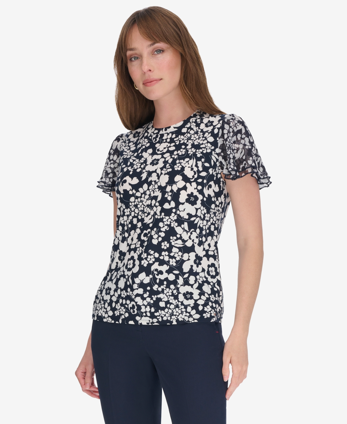 Tommy Hilfiger Women's Blouse With Puff Sleeves In Mdnght,ivr