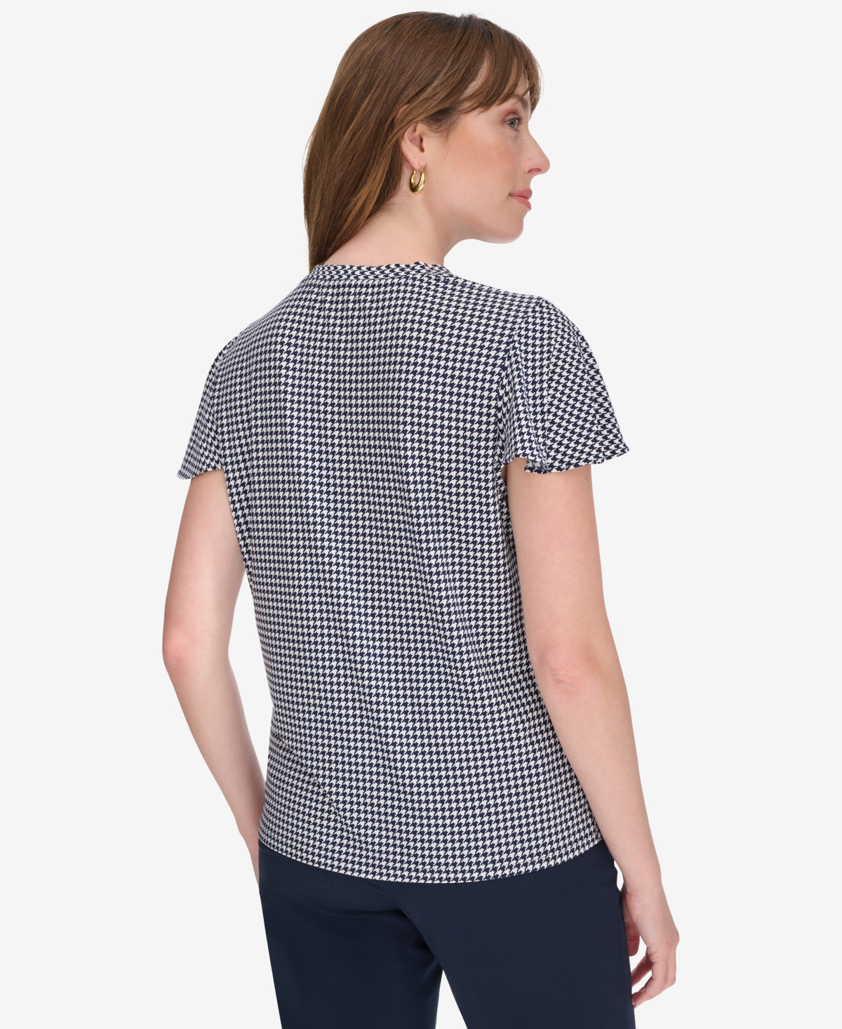 Tommy Hilfiger Women's V-neck Blouse With Ruffle Sleeves In Ivry,midni