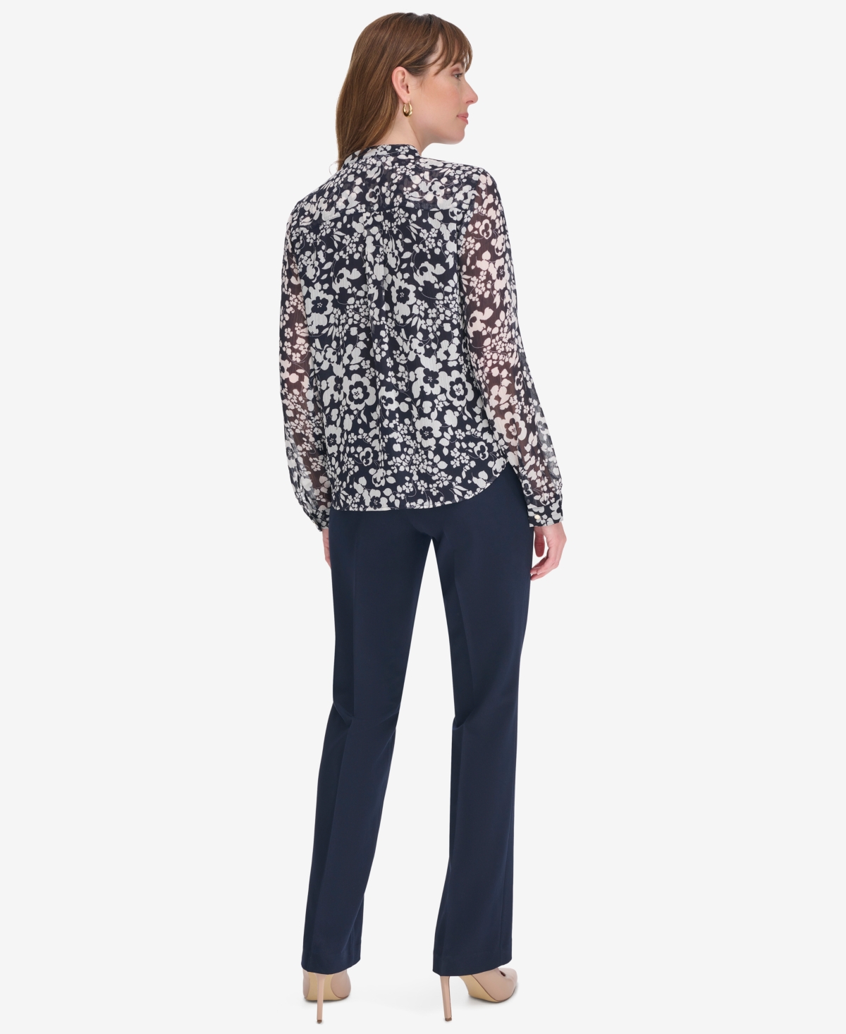 Tommy Hilfiger Women's Ruffled Floral Print Split-Neck Top -ivr