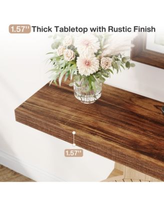 Entryway Table with Storage, Wood Console Table, 39.3-Inch Sofa Table Small Accent Hallway Table with Shelves and Circle Base