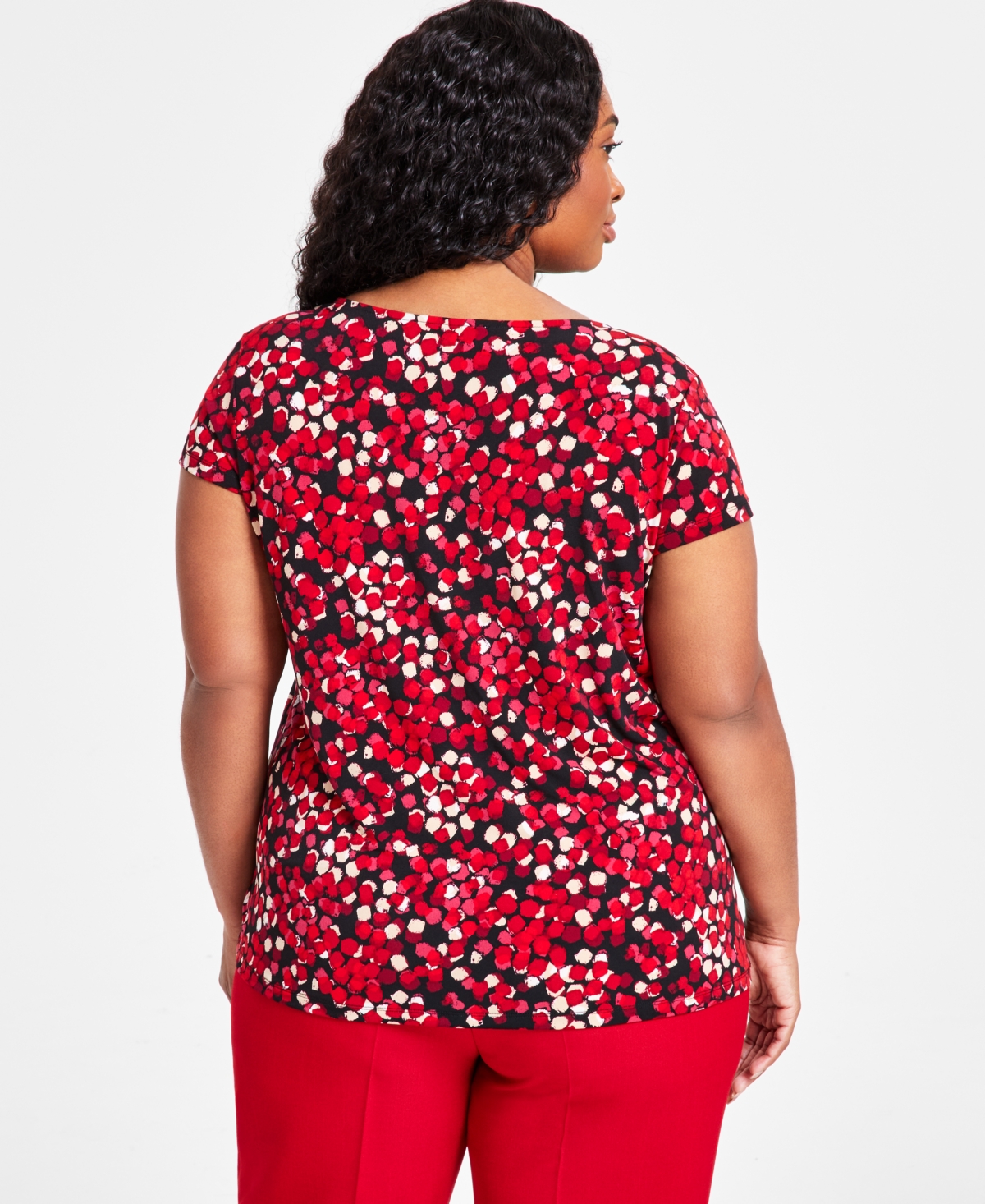 Kasper Plus Size Printed Cowlneck Top