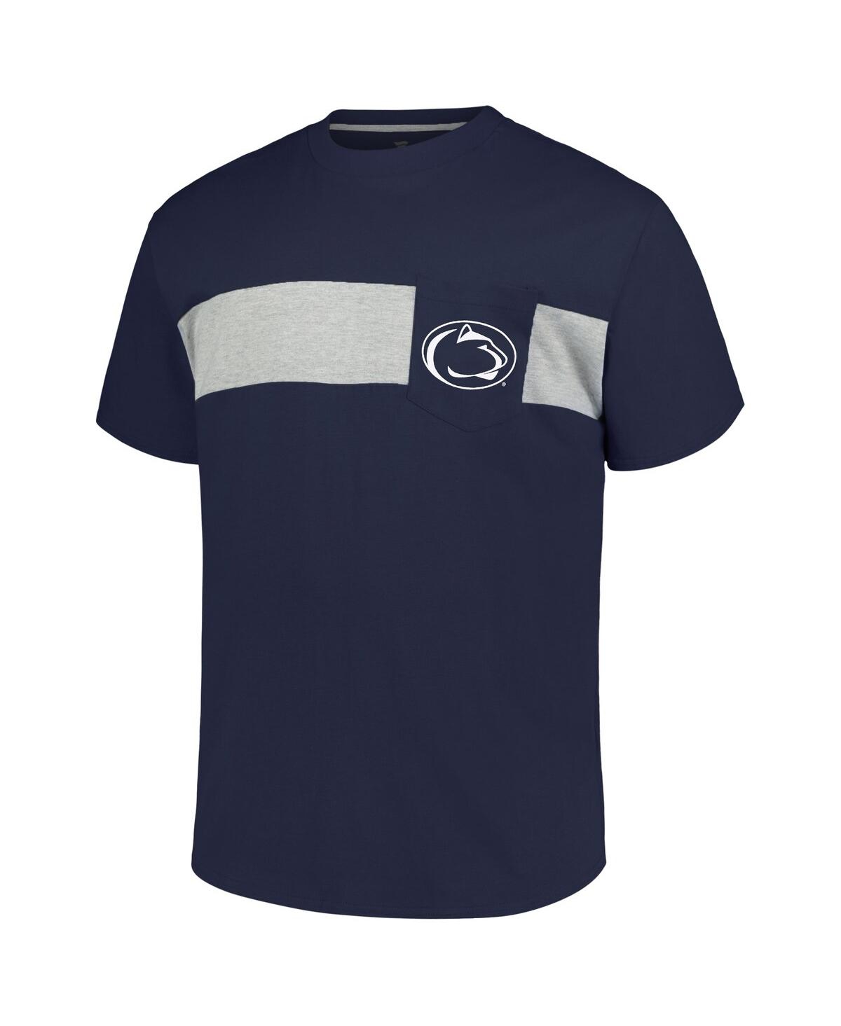 Profile Men'sPenn State Nittany Lions Big Tall Color Stripe T-Shirt - Navy, Heather Gray