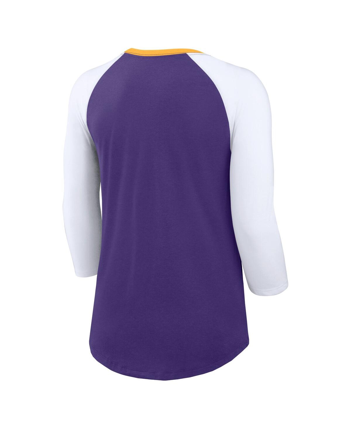 Nike Women'sWhite Minnesota Vikings Knockout Arch Raglan Tri-Blend 3/4-Sleeve T-Shirt - Purple, White