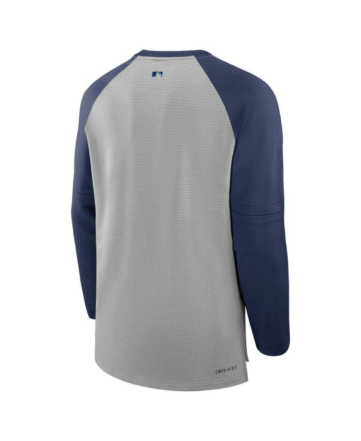 Nike Men'sNavy Milwaukee Brewers Authentic Collection Game Time Raglan Performance Long Sleeve T-Shirt - Heather Gray