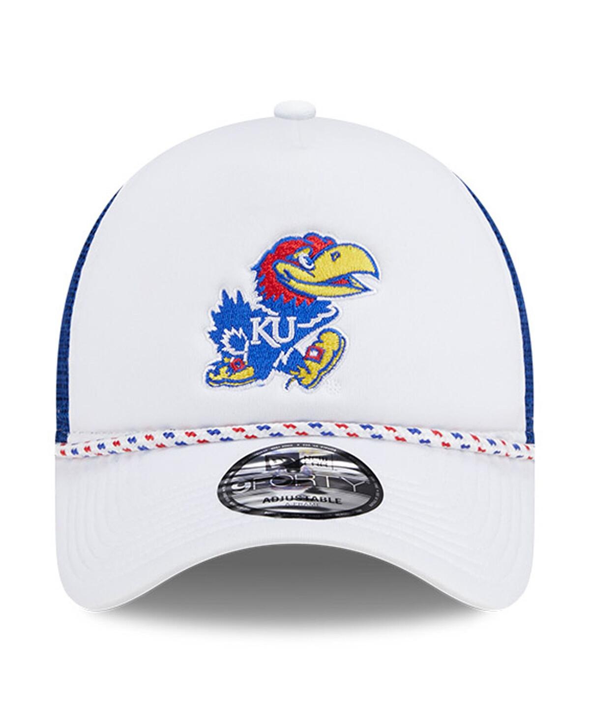 New Era Men'sRoyal Kansas Jayhawks Court Sport Foam A-Frame 9FORTY Adjustable Trucker Hat - White, Royal