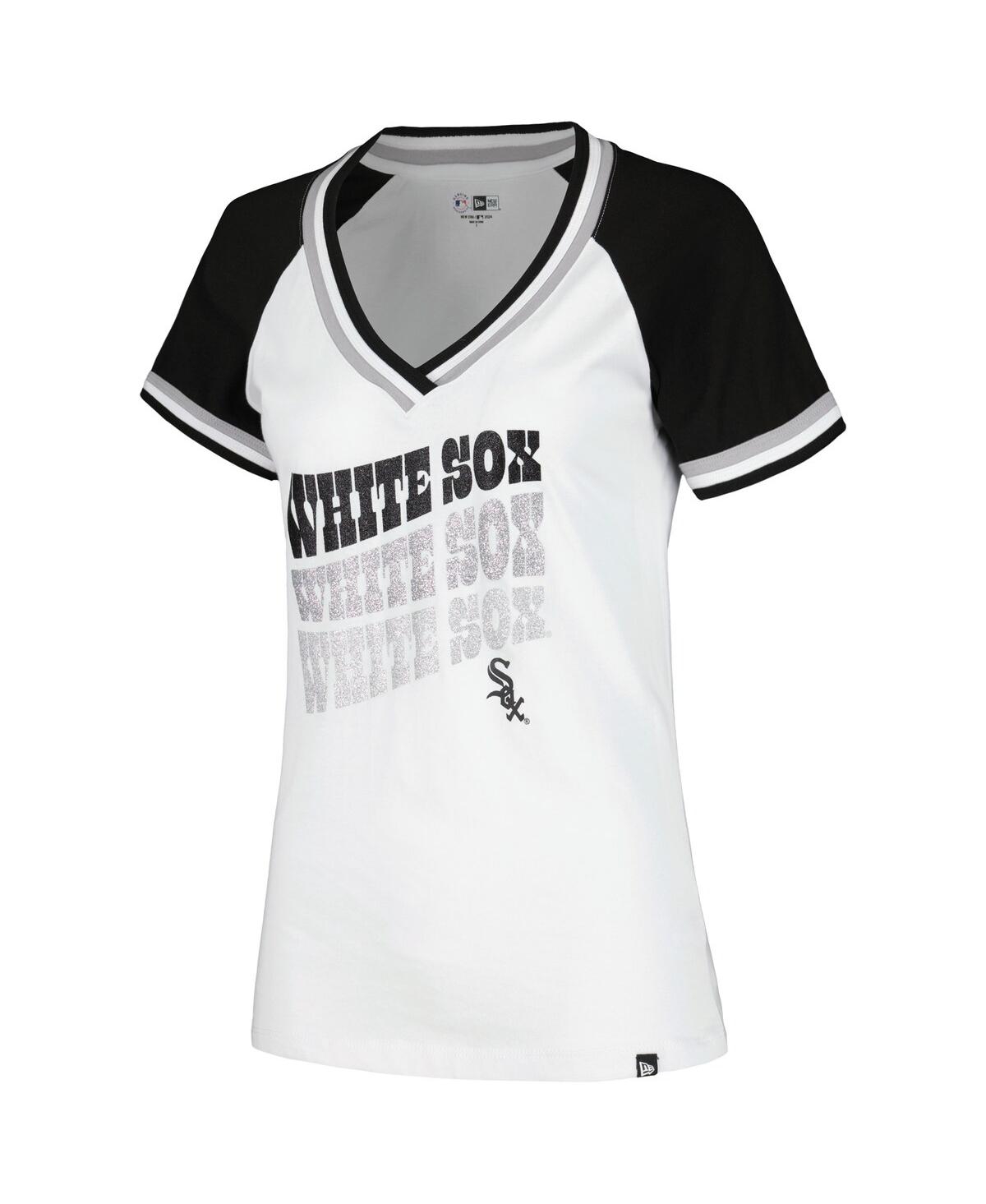 NEW ERA WOMEN'S WHITE CHICAGO WHITE SOX JERSEY DOUBLE BINDING RAGLAN V-NECK T-SHIRT 