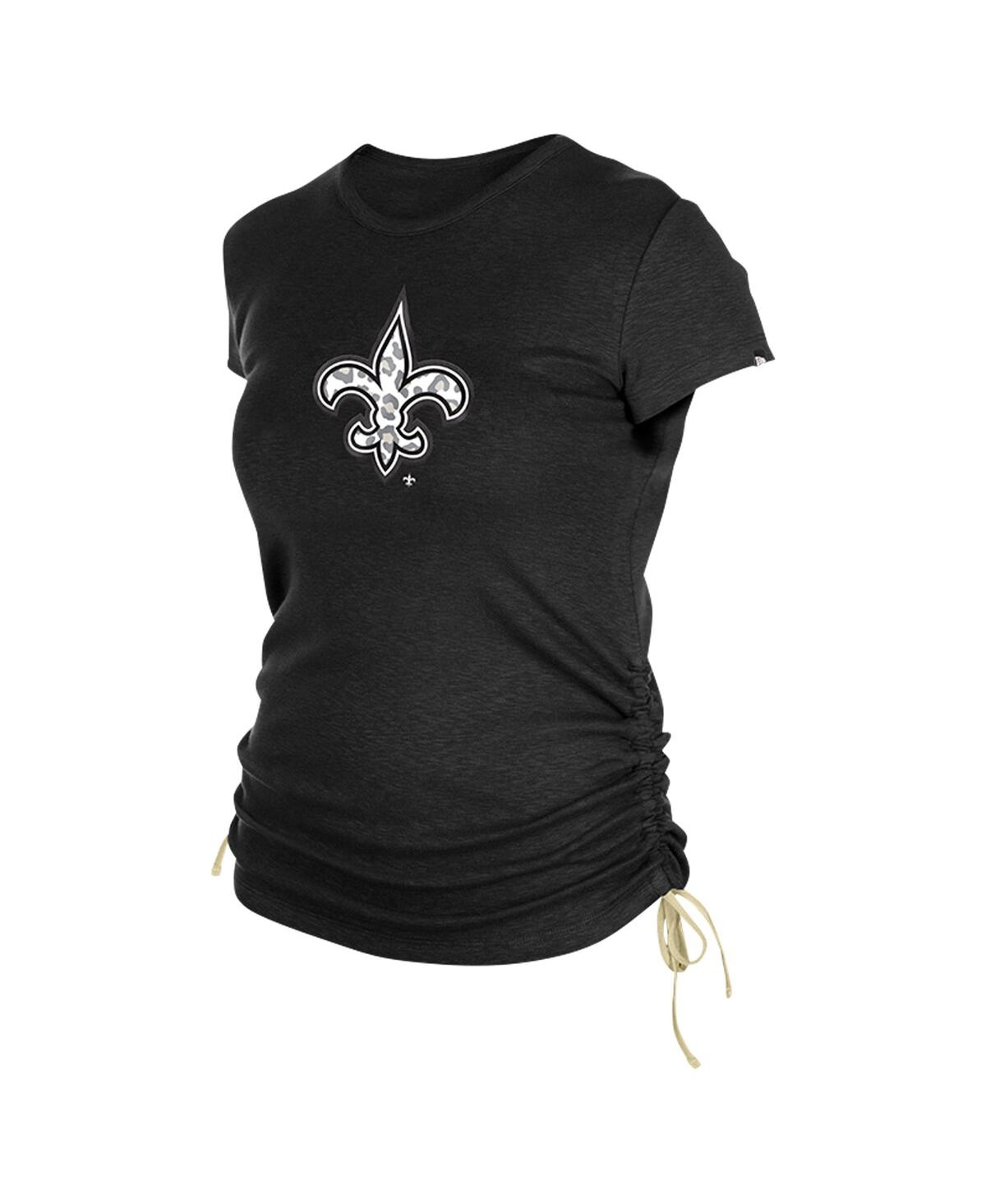 NEW ERA WOMEN'S BLACK NEW ORLEANS SAINTS RUCHED SIDE T-SHIRT 