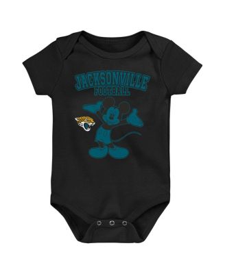Baby Boys and Girls Teal/Black/Gray Jacksonville Jaguars Three-Piece Disney Game Time Bodysuit Set
