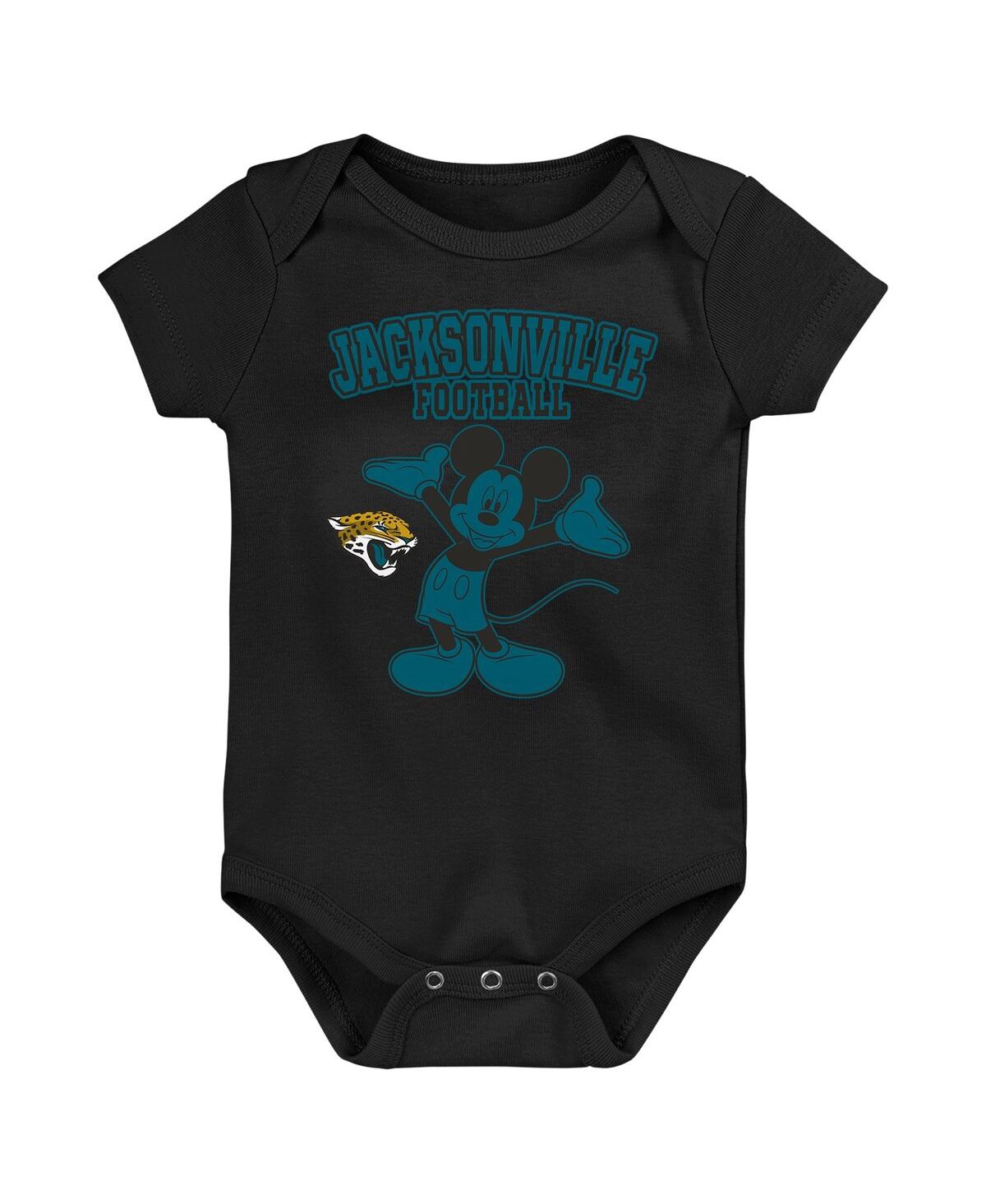 Outerstuff Baby Boys And Girls Teal/black/gray Jacksonville Jaguars Three-piece Disney Game Time Bodysuit Set In Teal,black