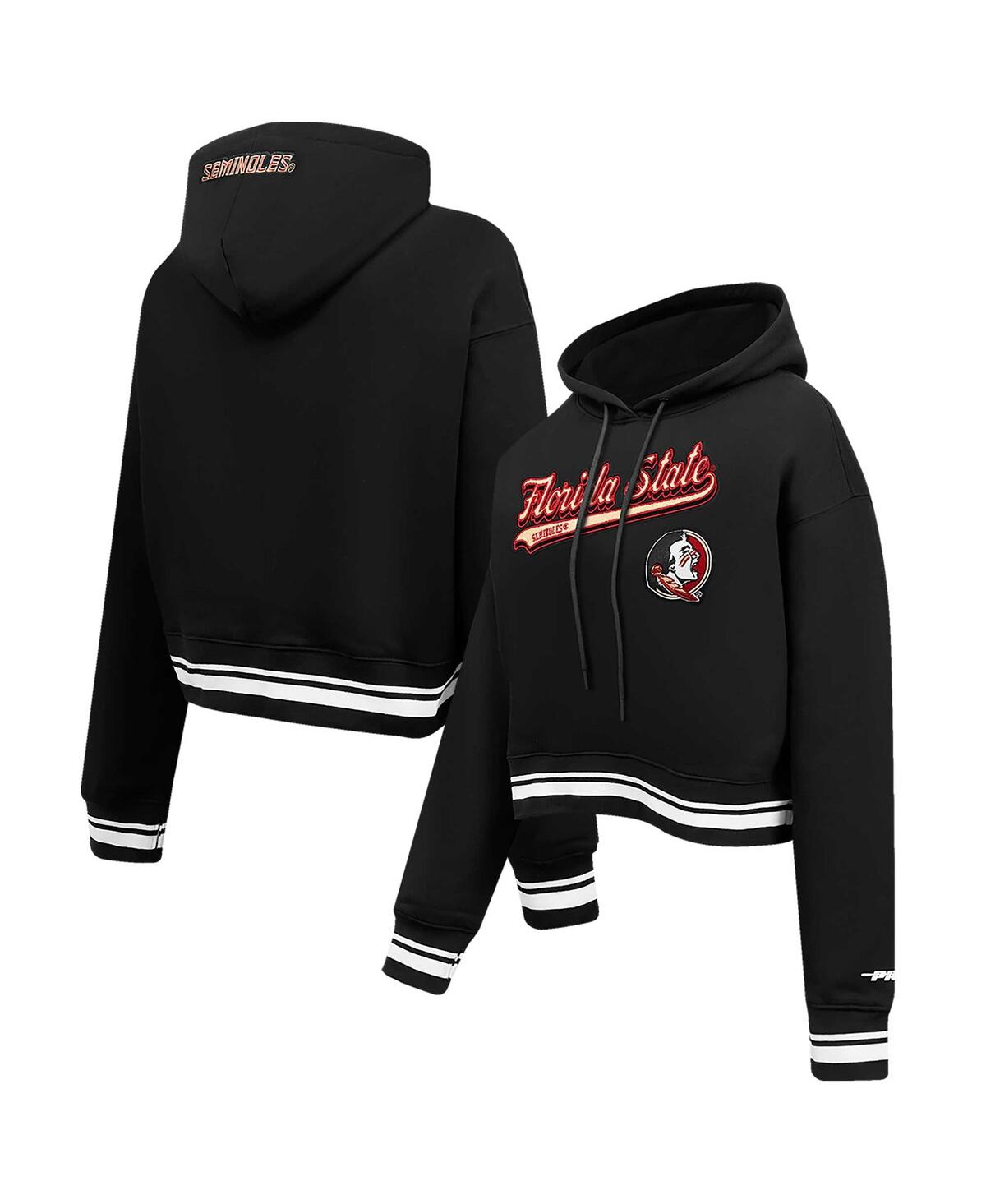 Women's Black Florida State Seminoles Script Tail Fleece Cropped Pullover Hoodie - Black