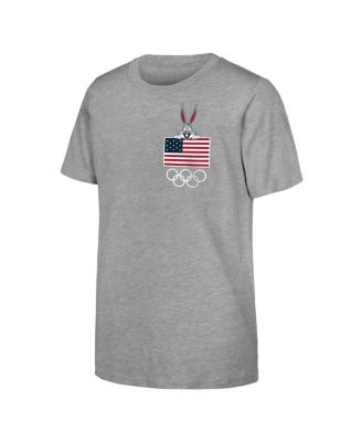 Big Boys and Girls Bugs Bunny Heather Gray Team USA Looney Tunes Surfing Team T-Shirt
