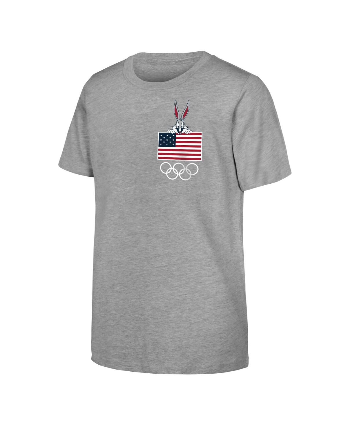 OUTERSTUFF BIG BOYS AND GIRLS BUGS BUNNY HEATHER GRAY TEAM USA LOONEY TUNES SURFING TEAM T-SHIRT