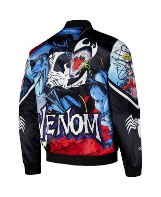 Men's Black/Blue Venom Symbiote Fanimation Satin Full-Snap Jacket