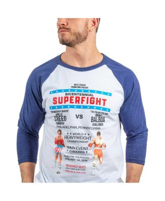 Men's White/Blue Rocky Super Fight Poster 3/4-Sleeve Raglan T-Shirt