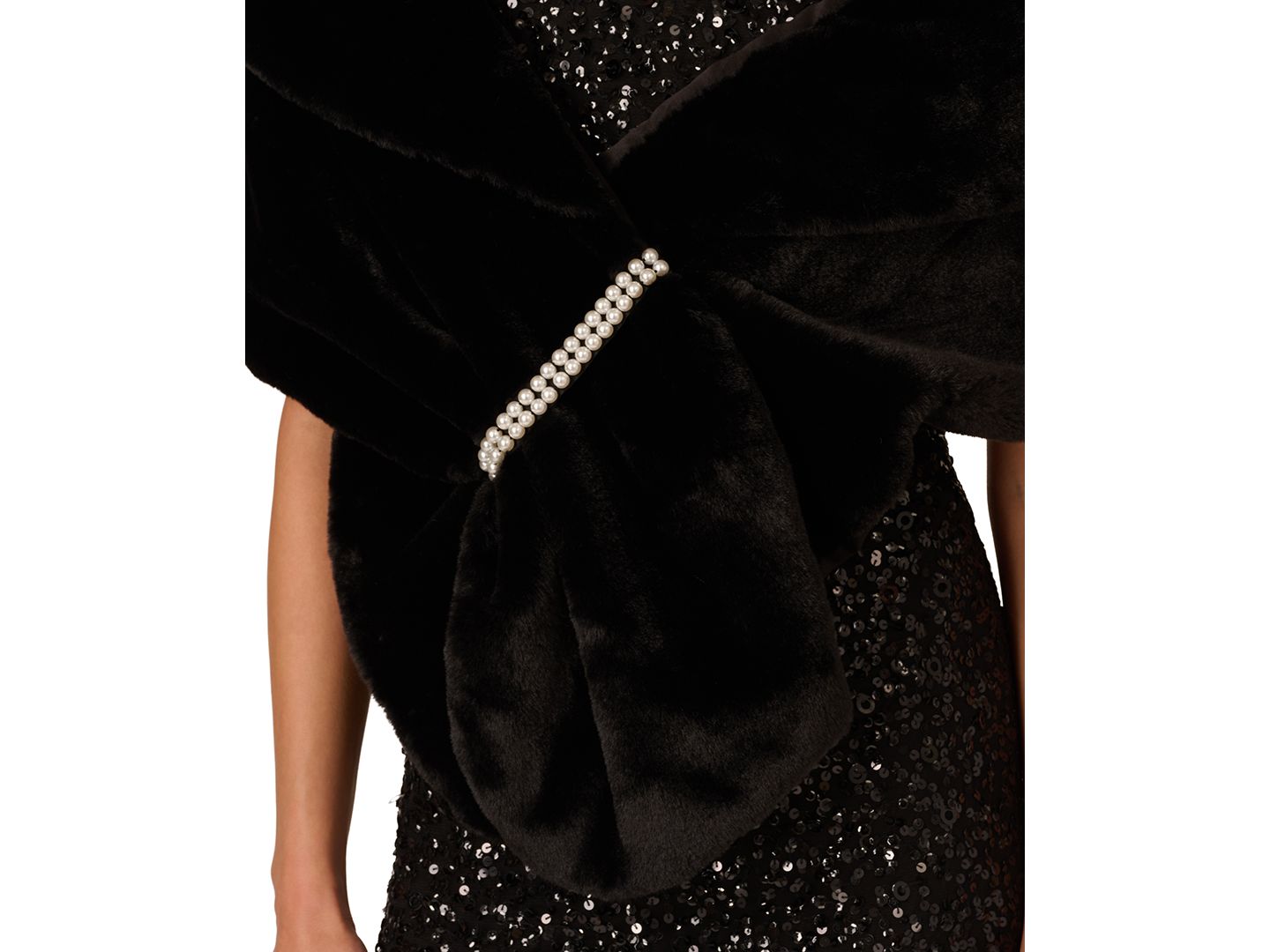 Женские куртки Adrianna Papell Embellished Faux Fur Wrap, цвет: Чёрный — фото 3