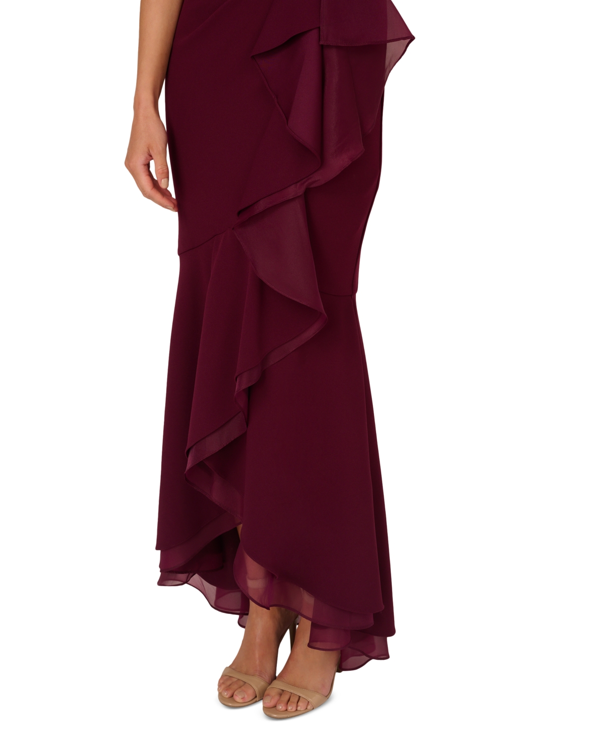 Adrianna Papell Women s Ruffled High Low Gown Cabernet Smart Closet