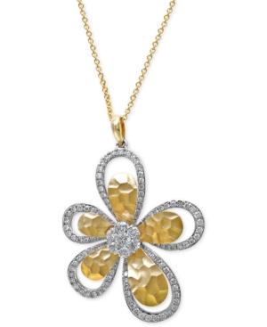 image of D-Oro by Effy Diamond Flower Pendant Necklace (1 ct. t.w.) in 14k White and Yellow Gold