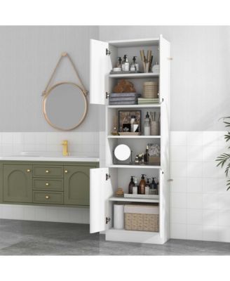 75" Tall Bathroom Storage Cabinet with 4 Doors & 2 Open Compartments Freestanding