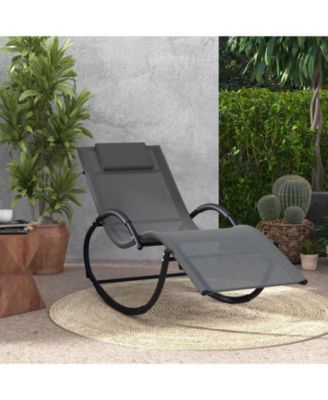 2 PCS Outdoor Rocking Lounge Chair with Removable Headrest Breathable Backrest & Seat