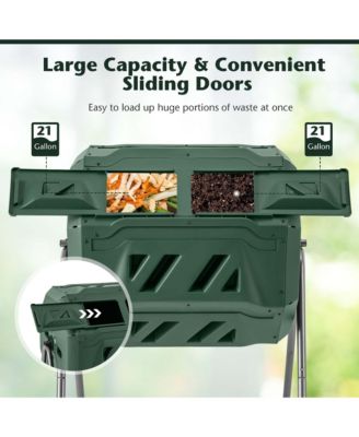 42-Gal Compost Bin Dual Chamber Composting Tumbler with 2 Sliding Doors Metal Frame