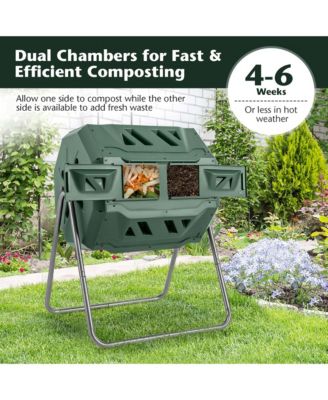 42-Gal Compost Bin Dual Chamber Composting Tumbler with 2 Sliding Doors Metal Frame