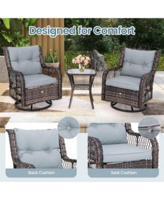 3 PCS Patio Furniture Set Rocking Chairs Set of 2 with Glass Top Side Table