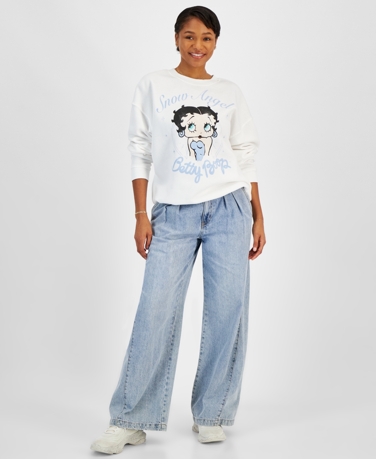 Juniors' Betty Boop Snow Angel Sweatshirt - White
