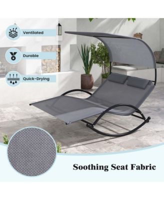 Outdoor Dual Rocker Sunbed 2-Person Canopied Lounger with 2 Detachable Headrests
