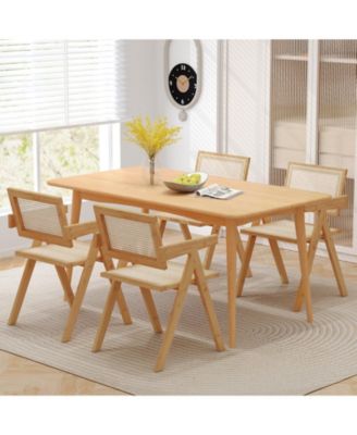 Set of 4 Rattan Accent Chairs Mid Century Dining Armchair Bamboo Frame Kitchen