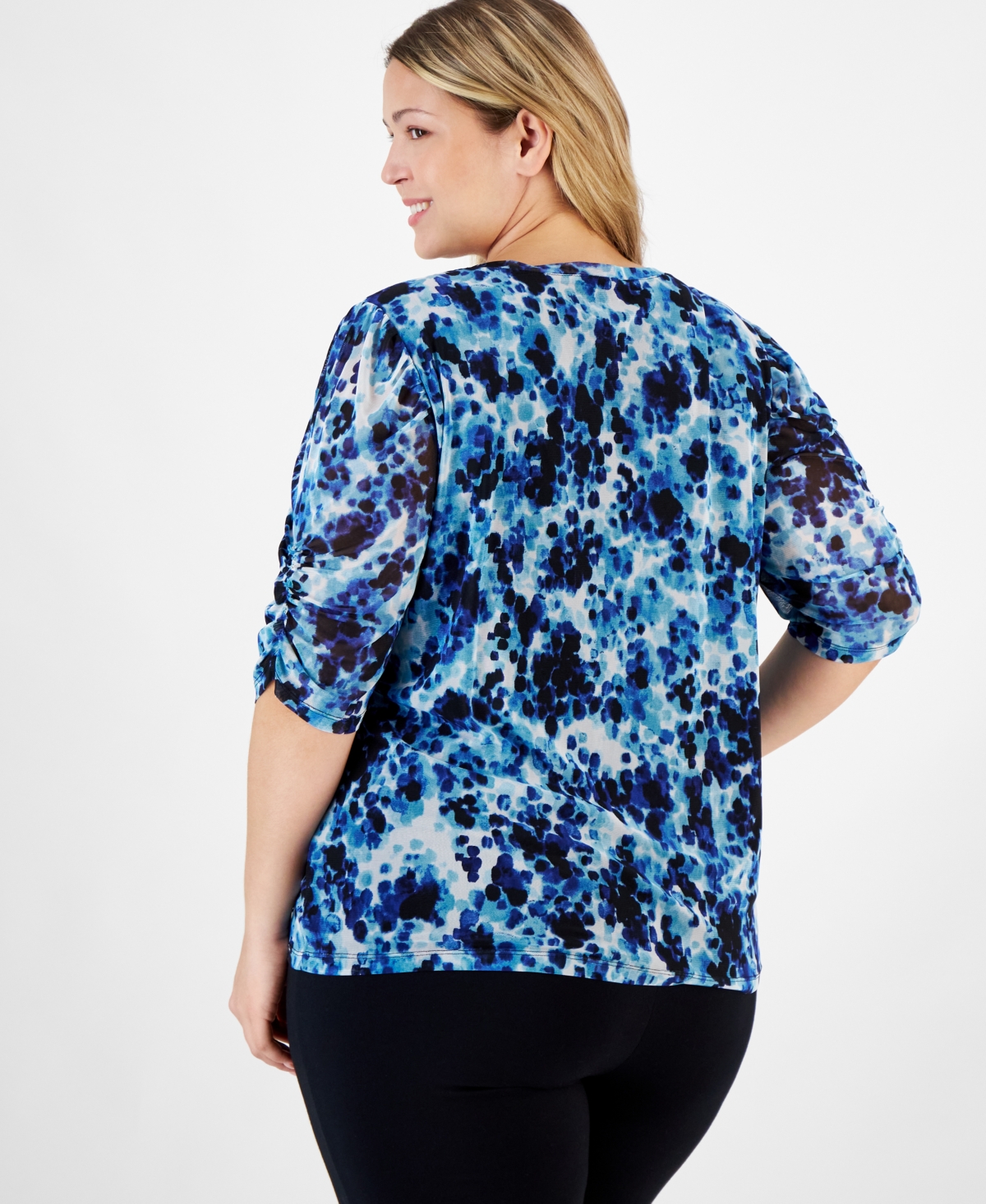 Anne Klein Plus Size Scoop-Neck Half-Sleeve Top