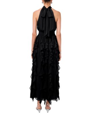Women's Smocked Cascade-Ruffle Halter Maxi Dress